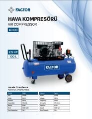 Factor 100 Litre Yağlı Hava Kompresörü 2,5 Hp AC100
