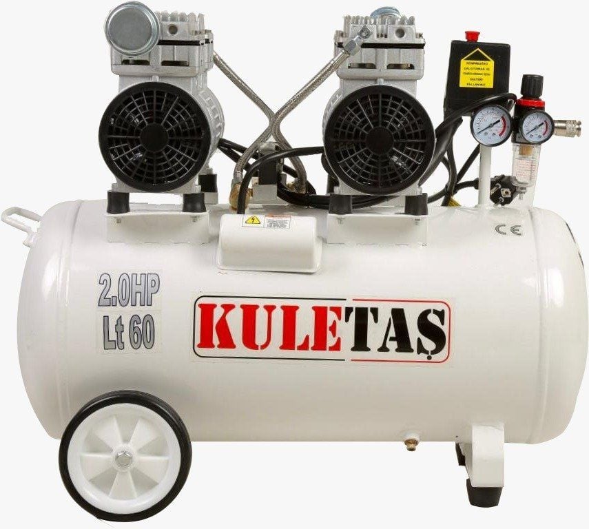 Kuletaş 2 Hp 8 Bar 60 LT Süper Sessiz Yağsız Çift Motor