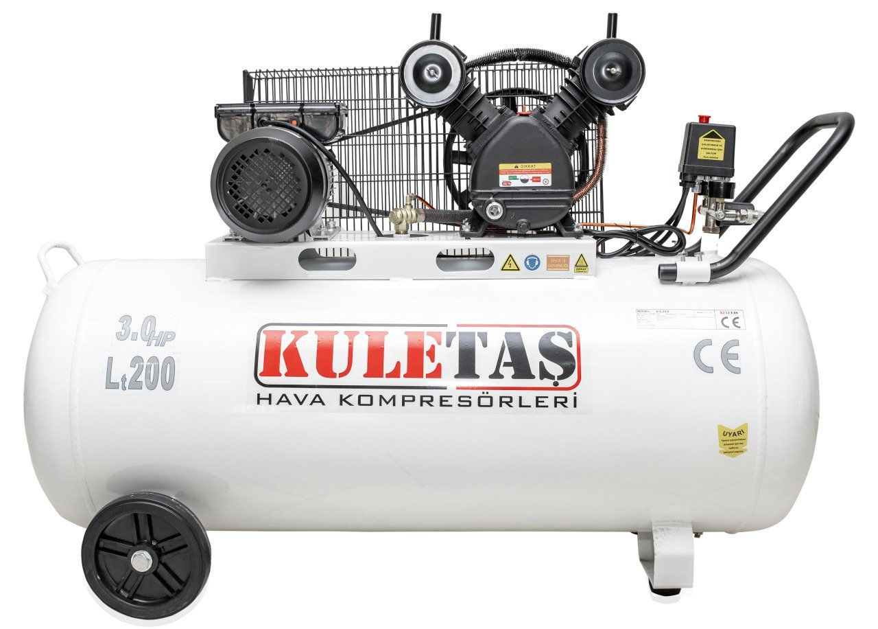 Kuletaş 3 Hp 8 Bar 200 LT Çift Kafa Pistonlu Hava Kompresörü