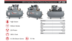 Gap Kompresör GP290 300 Litre 8 Bar 5,5 HP Yağlı Pistonlu Hava Kompresörü