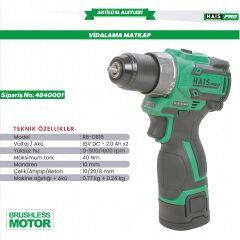 Haispro RB-DB16 Profesyonel Vidalama Matkap 16 V 2.0 Ah Çift Akülü