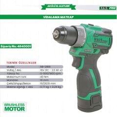 Haispro RB-DB16 Profesyonel Vidalama Matkap 16 V 2.0 Ah Çift Akülü