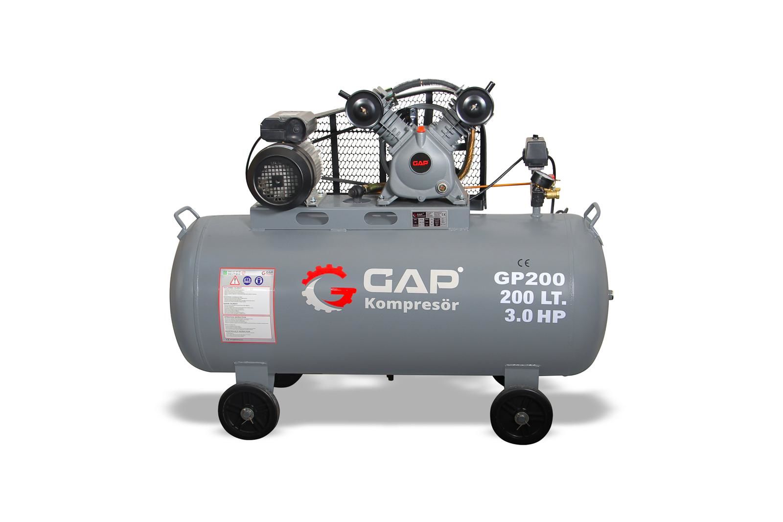 GAP Kompresör GP 200 3 Hp 8 Bar 200 LT Çift Kafa Hava Kompresörü
