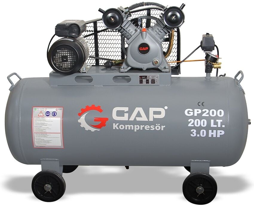 Gap Kompresör 200 Litre 8 Bar 3 Hp Çift Kafa Hava Kompresörü GP200 Yağlı Pistonlu Kompresör