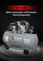 Gap Kompresör GP200 200 Litre 8 Bar 3 Hp Çift Kafa Hava Kompresörü Yağlı Pistonlu Kompresör