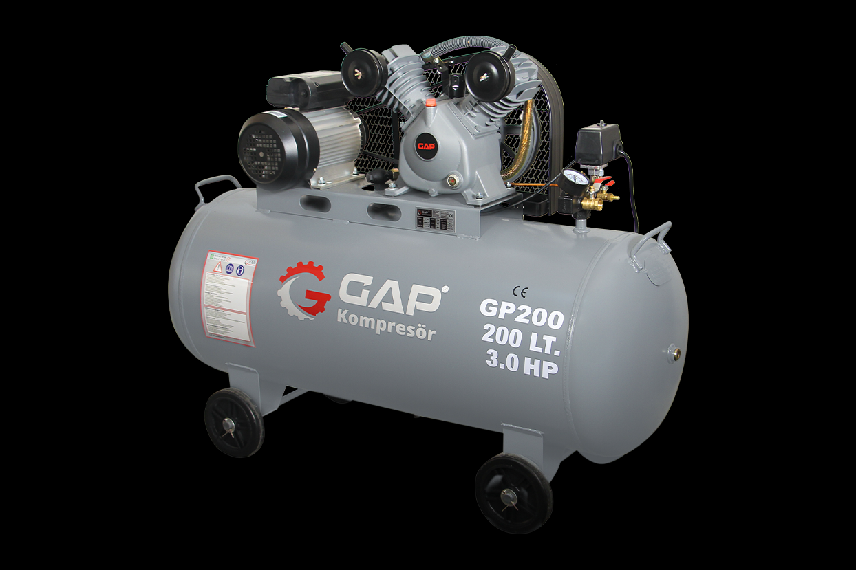 Gap Kompresör GP200 200 Litre 8 Bar 3 Hp Çift Kafa Yağlı Pistonlu Hava Kompresörü
