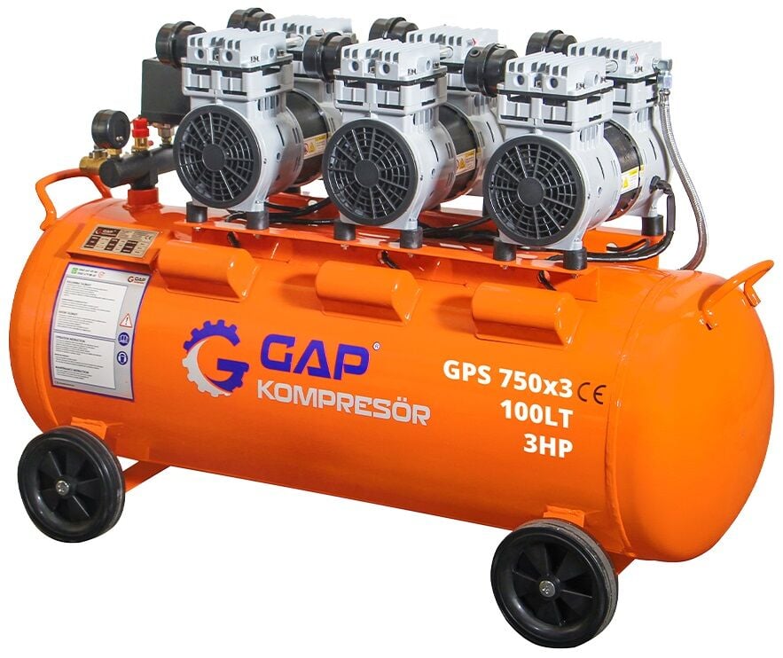 Gap Kompresör 100 Litre 3 Hp Hava Kompresörü GPS750x3 Yağsız Sessiz Kompresör