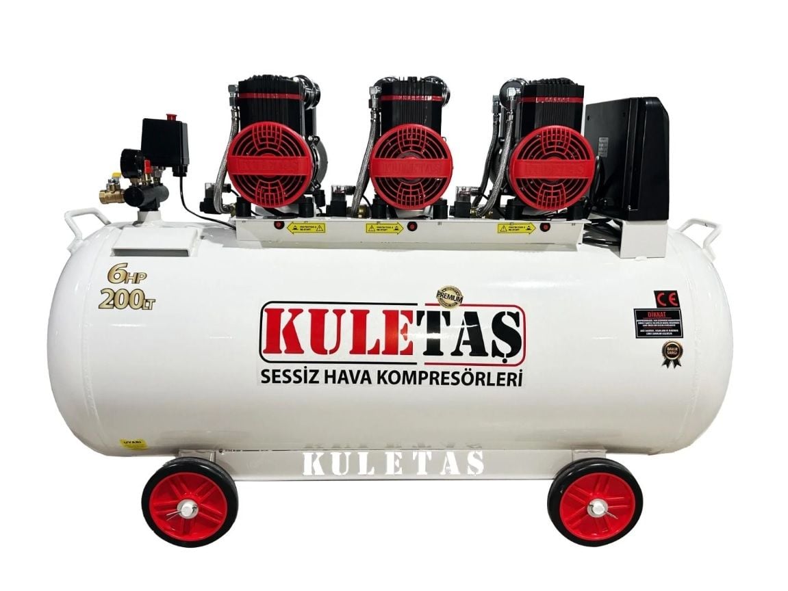 Kuletaş 200 Litre 6 HP Sessiz & Yağsız Premium Kafa Hava Kompresörü