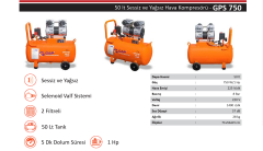 Gap Kompresör GPS750 50 Litre 1 Hp Yağsız Sessiz Hava Kompresörü