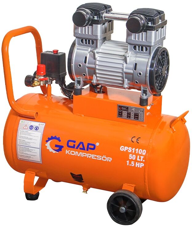 Gap Kompresör 50 Litre 1,5 Hp Hava Kompresörü GPS1100 Yağsız Sessiz Kompresör