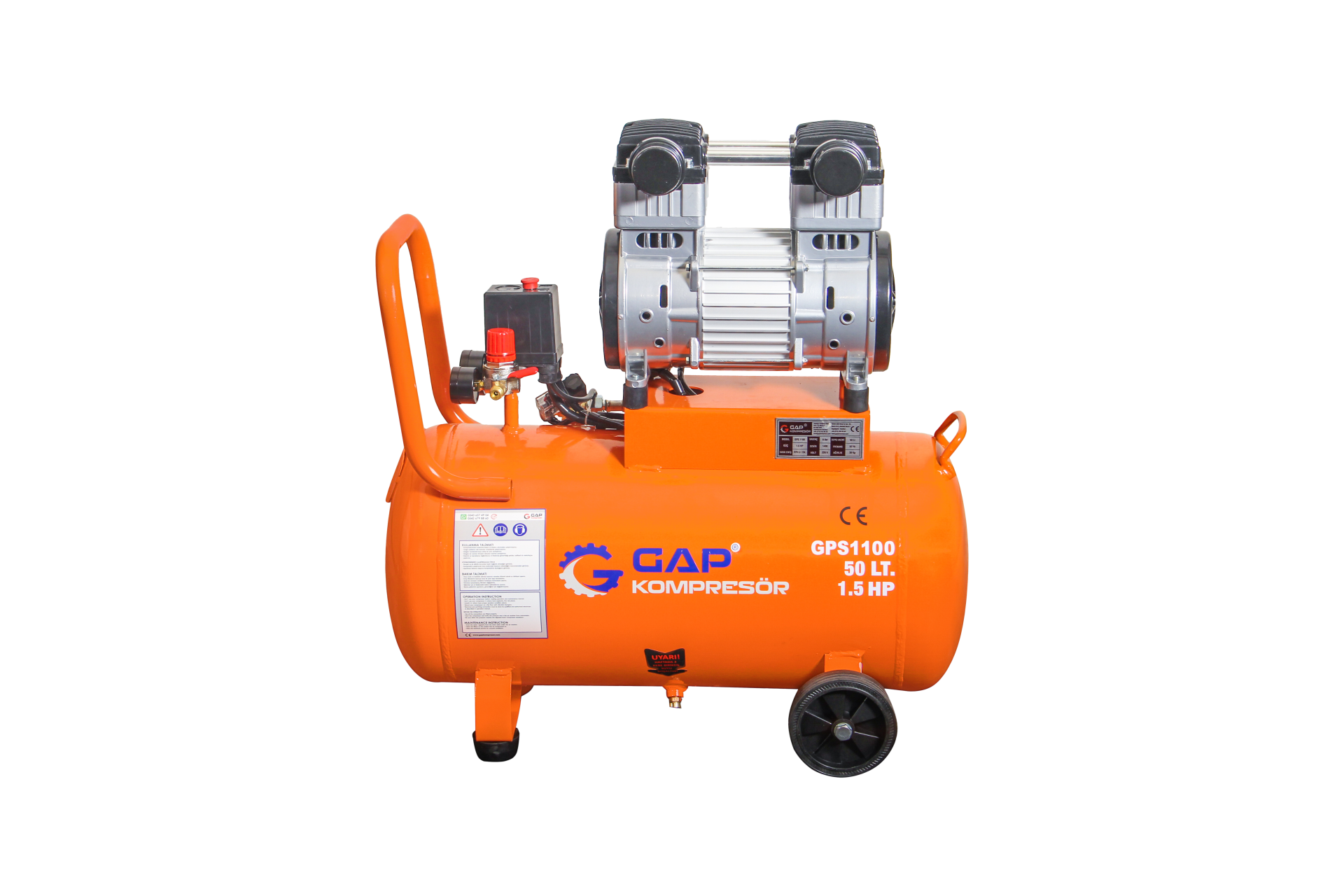GAP Kompresör 50 lt 1,5 Hp Sessiz ve Yağsız Hava Kompresörü GPS 1100