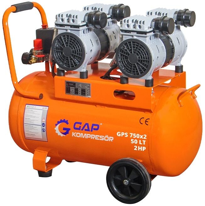 Gap Kompresör 50 Litre 2 Hp Hava Kompresörü GPS750x2 Yağsız Sessiz Kompresör