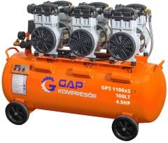 Gap Kompresör 100 Litre 4,5 Hp Hava Kompresörü GPS1100x3 Yağsız Sessiz Kompresör
