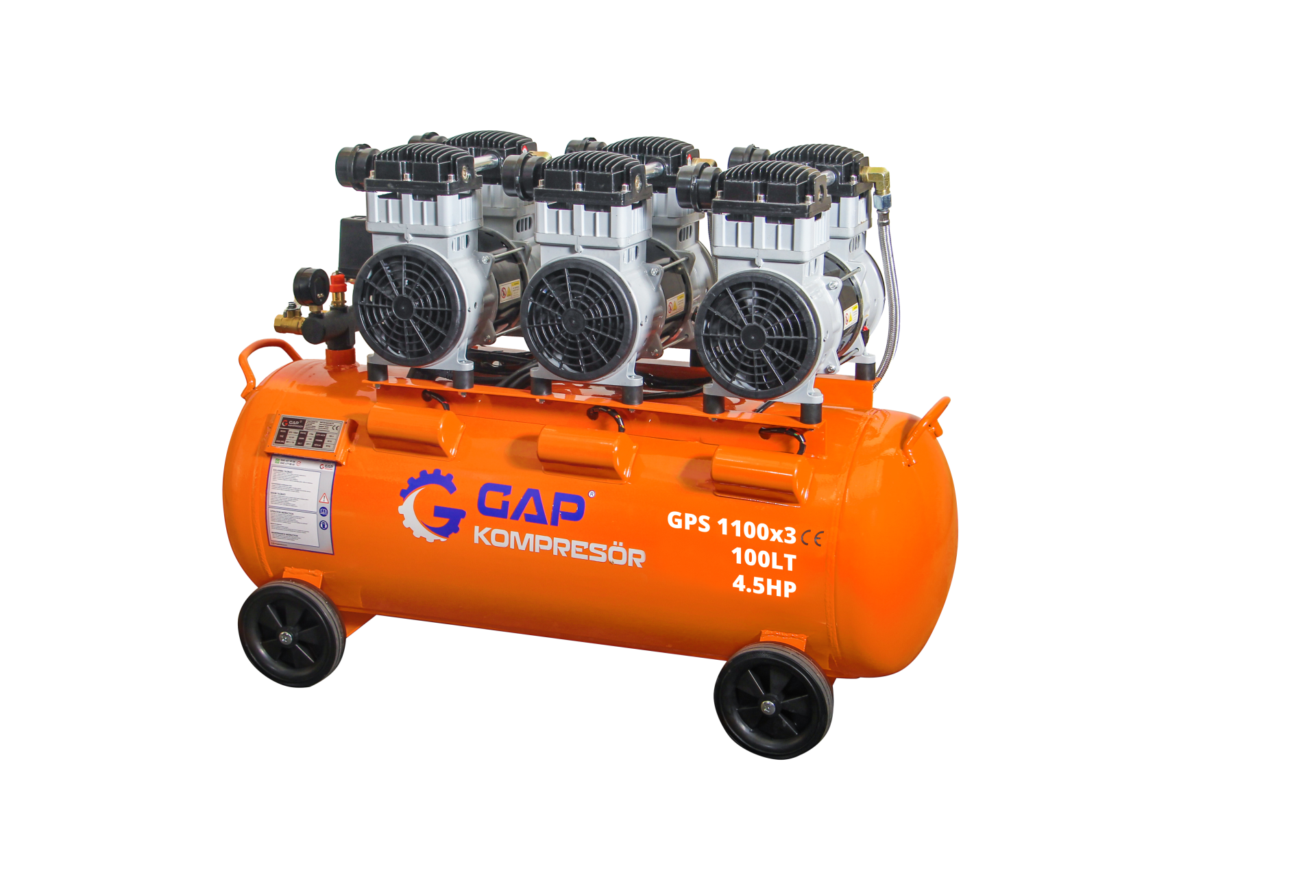 Gap Kompresör GPS1100x3 100 Litre 4,5 Hp Hava Kompresörü Yağsız Sessiz Kompresör
