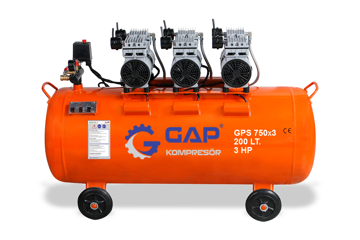 GAP Kompresör 200 lt 3 Hp Sessiz ve Yağsız Hava Kompresörü GPS 750x3/200