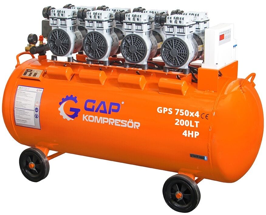 Gap Kompresör 200 Litre 4 Hp Hava Kompresörü GPS750x4 Yağsız Sessiz Kompresör