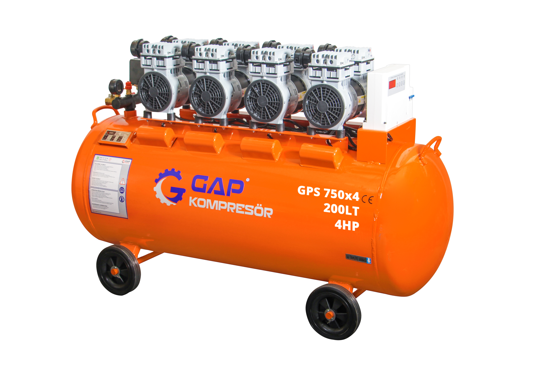 Gap Kompresör GPS750x4 200 Litre 4 Hp Hava Kompresörü Yağsız Sessiz Kompresör