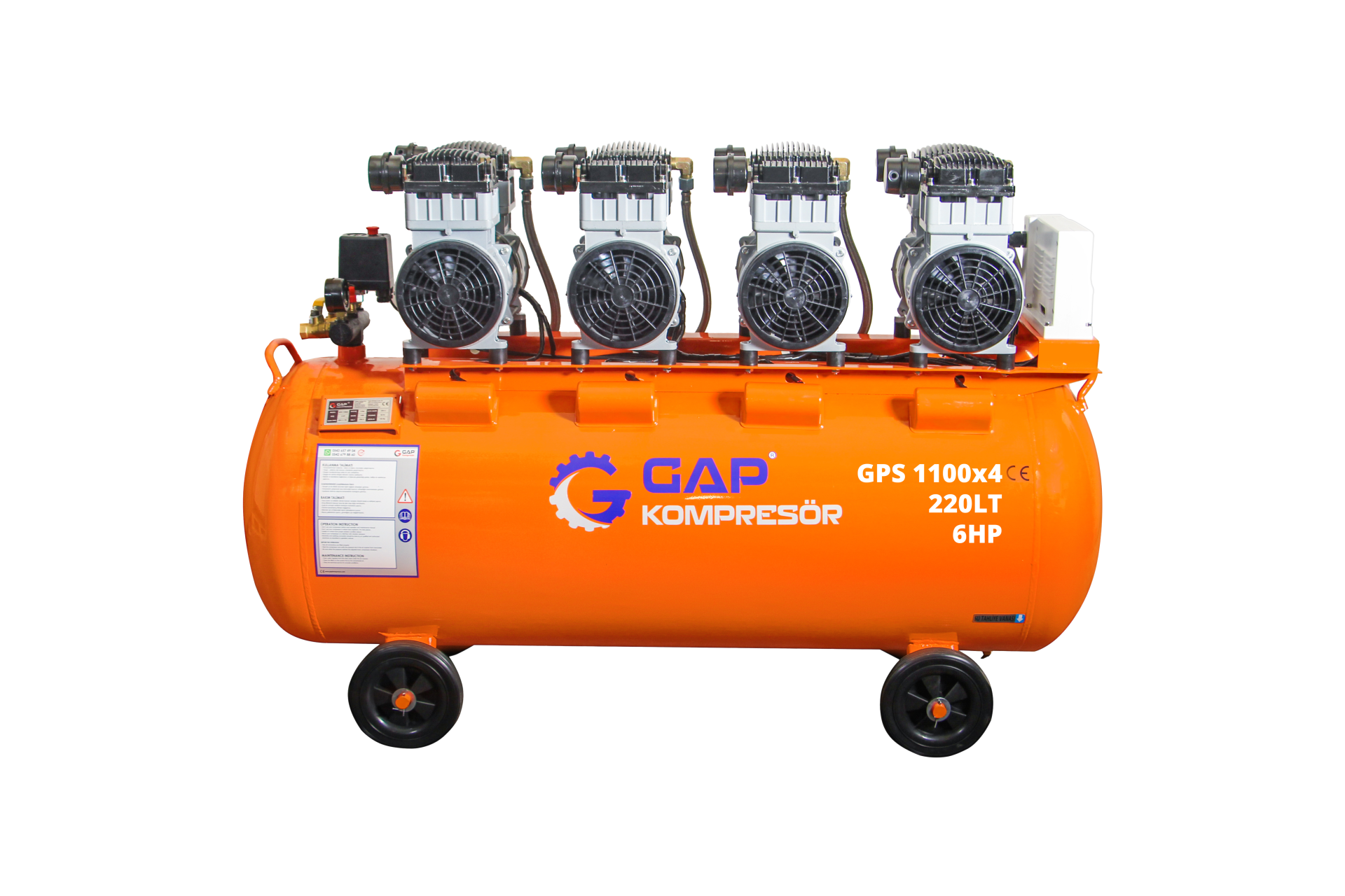 GAP Kompresör 200 lt 6 Hp Sessiz ve Yağsız Hava Kompresörü GPS 1100x4/200