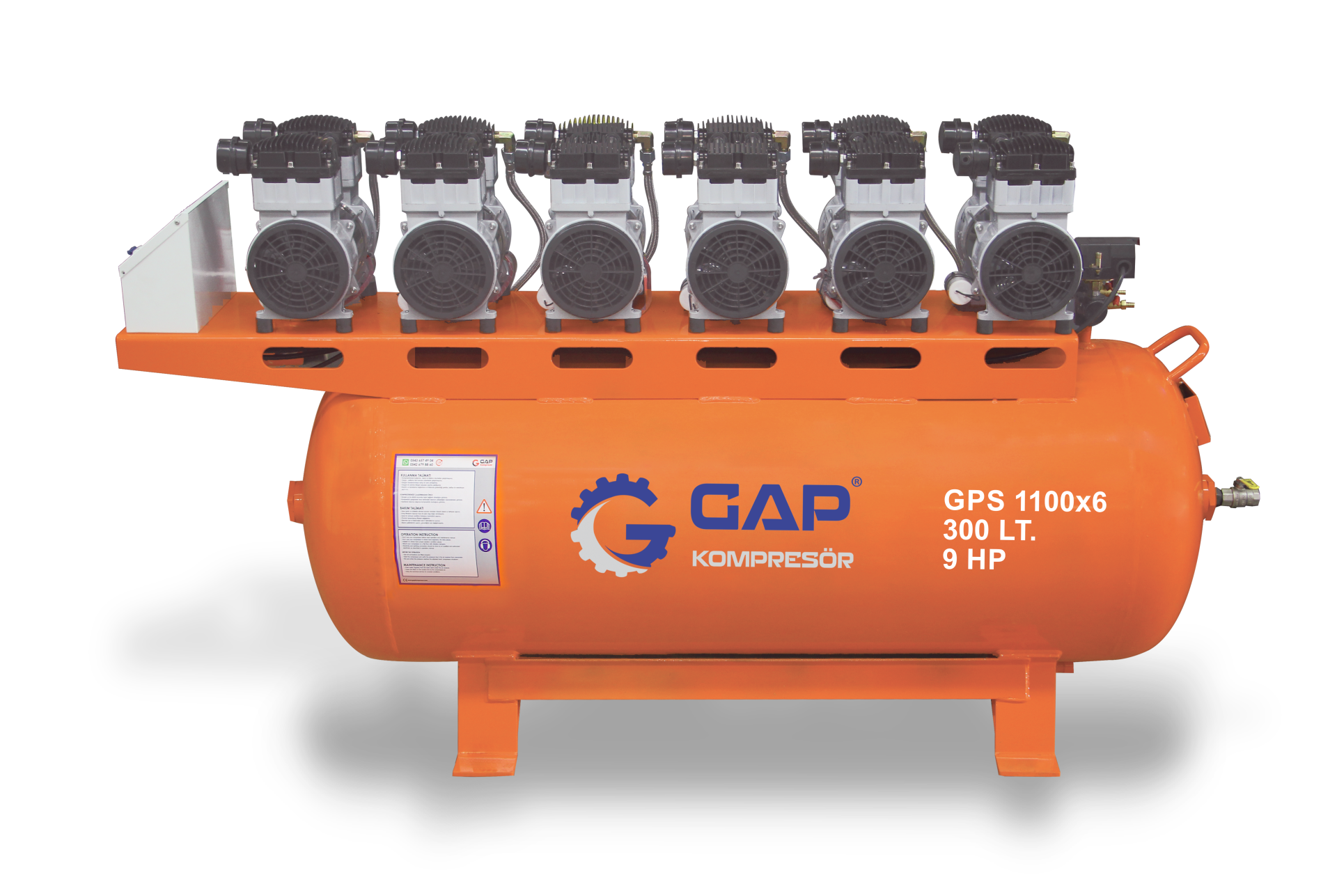 GAP Kompresör 300 lt 9 Hp Sessiz ve Yağsız Hava Kompresörü GPS 1100x6