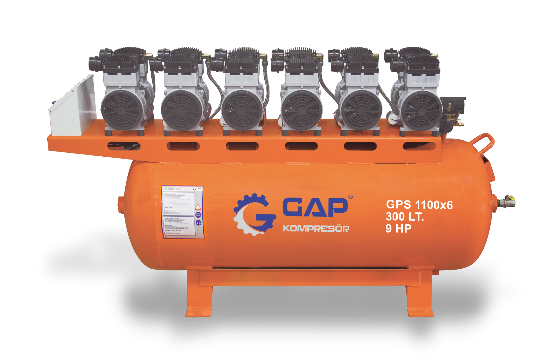 GAP Kompresör 300 lt 9 Hp Sessiz ve Yağsız Hava Kompresörü GPS 1100x6