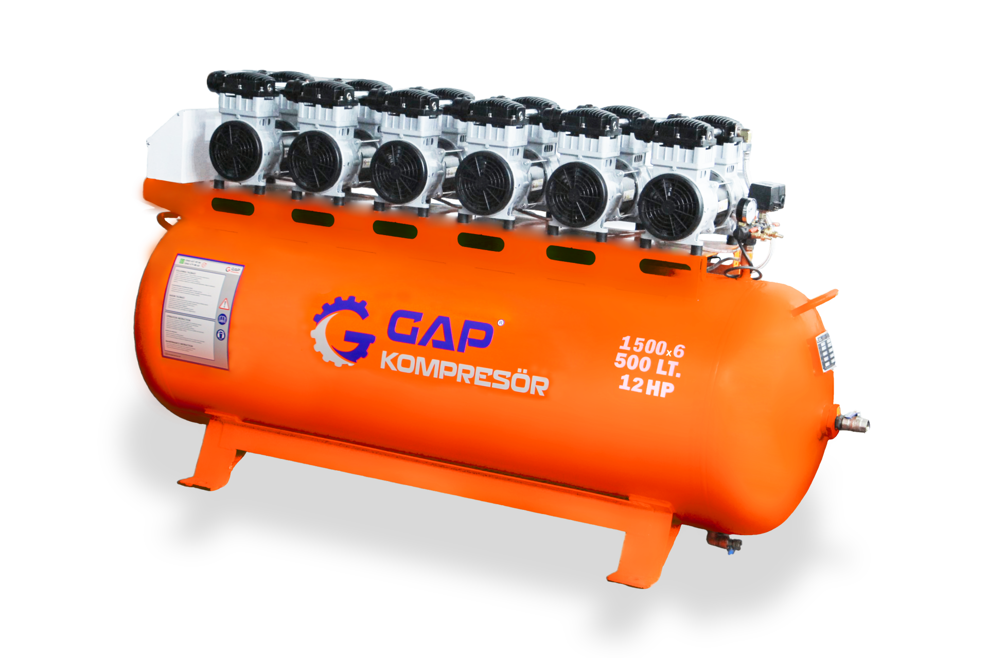 GAP Kompresör 500 lt 12 Hp Sessiz ve Yağsız Hava Kompresörü GPS 1500x6