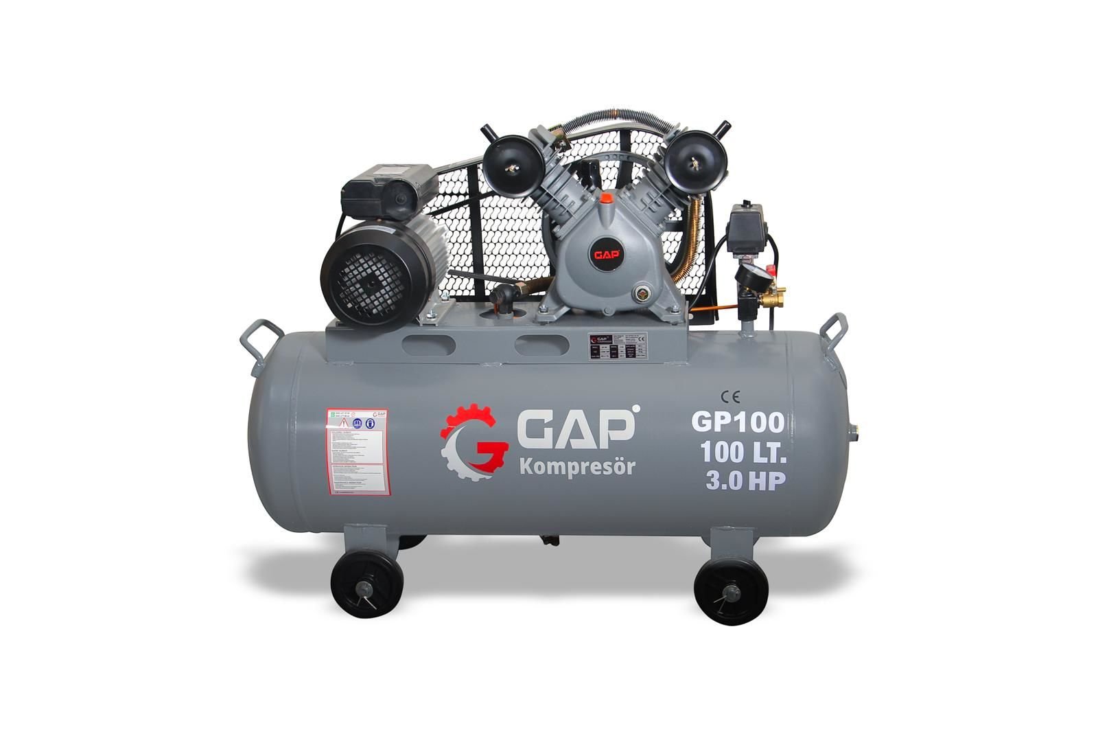 GAP Kompresör GP 100 2 Hp 8 Bar 100 LT Çift Kafa Hava Kompresörü