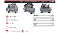 Gap GP100 100 Litre 8 Bar 2 Hp Çift Kafa Yağlı Pistonlu Hava Kompresörü
