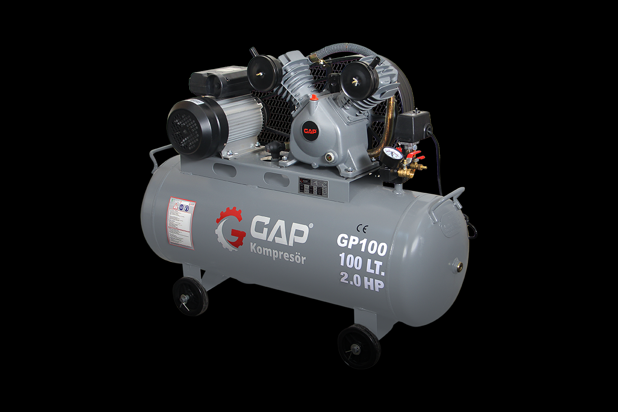 GAP Kompresör GP100 2 Hp 8 Bar 100 LT Çift Kafa Pistonlu Yağlı Hava Kompresörü
