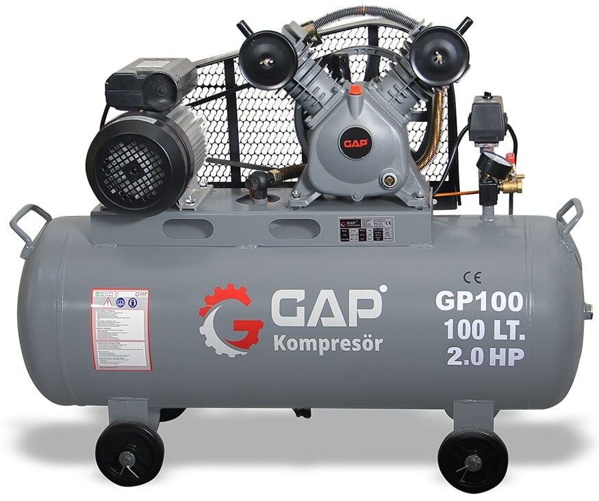 Gap Kompresör 100 Litre 2 Hp 8 Bar Çift Kafa Hava Kompresörü GP100 Yağlı Pistonlu Kompresör