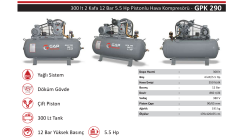 Gap Kompresör GPK290 300 Litre 12 Bar 5,5 HP Yağlı Pistonlu Hava Kompresörü