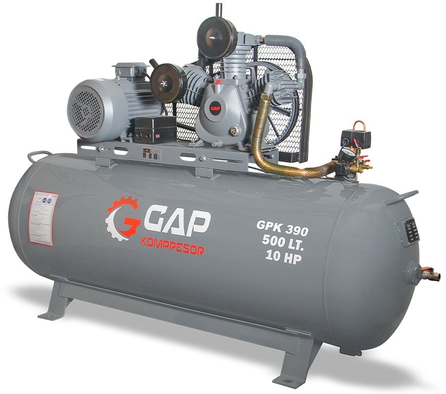 Gap Kompresör 500 Litre 10 Hp 12 Bar Hava Kompresörü GPK390 Yağlı Pistonlu Kompresör