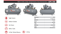 Gap Kompresör GPK390 500 Litre 12 Bar 10 HP Yağlı Pistonlu Hava Kompresörü