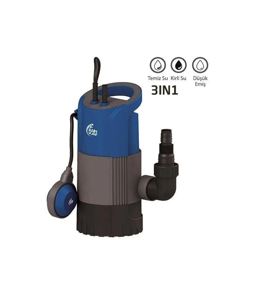 RainPump CD900P 3N1 Plastik Gövdeli Düşük Emiş Drenaj Dalgıç Pompa