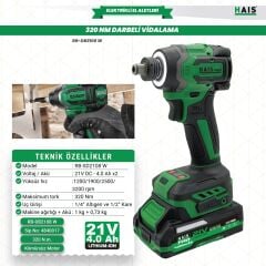 Haispro RB-SD2108W Darbeli Vidalama-Somun Sökme 320NM 21 V 4.0 Ah