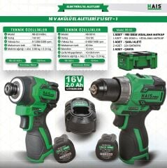 HaisPro Akülü Set - 2'li Profesyonel 16V Akülü Set + 2X2 Ah Çift Akü - RB-03