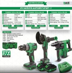 HaisPro Akülü Set - 3'lü Profesyonel Akülü Set + 2X4 Ah Çift Akü - RB-01