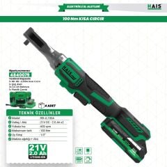 Haispro RB-JL100A Profesyonel Akülü Cırcır Anahtarı Kısa 100 Nm 21 V 2.0 Ah Çift Akü
