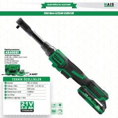 Haispro RB-JL100AL Profesyonel Akülü Cırcır Anahtarı Uzun 100 Nm 21 V 2.0 Ah Çift Akü