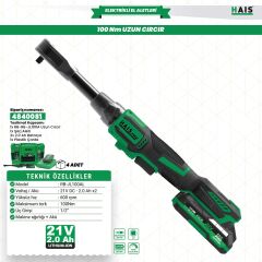 Haispro RB-JL100AL Profesyonel Akülü Cırcır Anahtarı Uzun 100 Nm 21 V 2.0 Ah Çift Akü