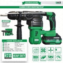 Haispro RB-BH26A Profesyonel Darbeli Akülü Kırıcı-Delici Matkap 21 V 4.0 Ah Çift Akü 4.0 Joule