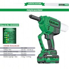 Haispro RB-LM64A Perçin Makinesi 21 V 4.0 Ah Çift Akü