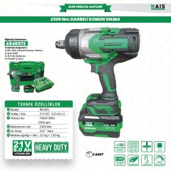 HaisPro Profesyonel Darbeli Somun Sıkma 2300 Nm Yüksek Tork 21 V 8 Ah Çift Akü - RB-826