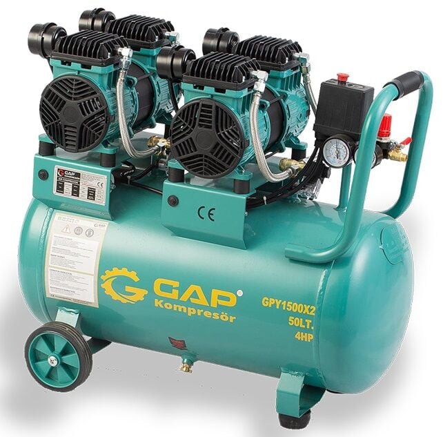 Gap Kompresör 50 Litre 4 Hp Hava Kompresörü GPY1500X2 Yağsız Sessiz Hızlı Kompresör