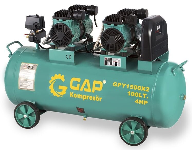 Gap Kompresör 100 Litre 4 Hp Hava Kompresörü GPY1500X2-100 Yağsız Sessiz Hızlı Kompresör