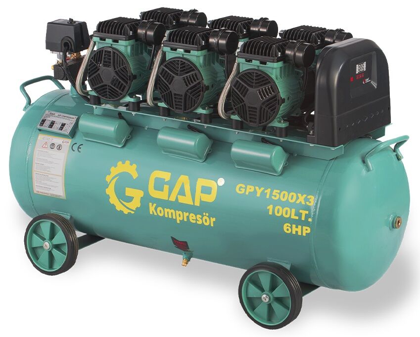 Gap Kompresör 100 Litre 6 Hp Hava Kompresörü GPY1500X3 Yağsız Sessiz Hızlı Kompresör