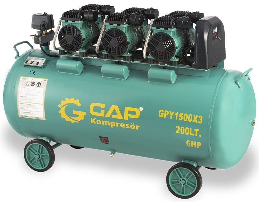 Gap Kompresör 200 Litre 6 Hp Hava Kompresörü GPY1500X3-200 Yağsız Sessiz Hızlı Kompresör