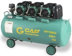 Gap Kompresör 200 Litre 6 Hp Hava Kompresörü GPY1500X3-200 Yağsız Sessiz Hızlı Kompresör