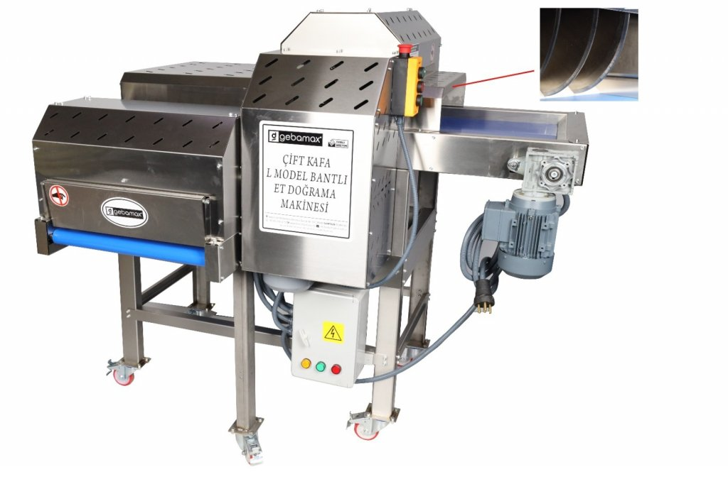 GEBAMAX ÇİFT SIRA 12 BIÇAK L MODEL KONVEYÖRLÜ ET DOĞRAMA MAKİNASI 380 VOLT