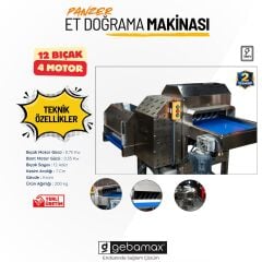 Gebamax Çift Sıra 12 Bıçak L Model Panzer 380 Volt Konveyörlü Et Kesme Parçalama Paylama Makinesi