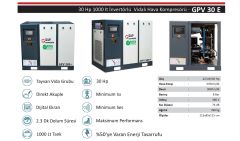 Gap Kompresör Gpv30E 1000 Litre 30 Hp Hava Kompresörü İnvertörlü Vidalı Kompresör